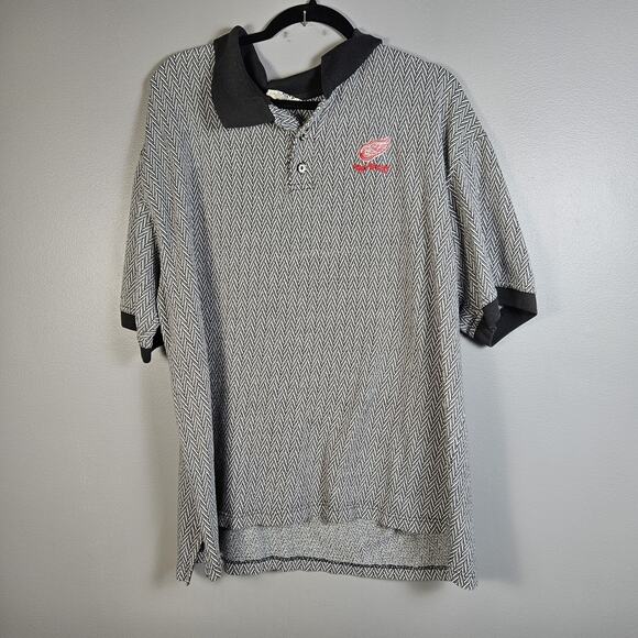 Lee Detroit Red Wings Spell Out Polo Shirt Black Vintage 90s Mens 2XL Zigzag NHL - Picture 1 of 7